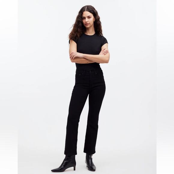 Madewell Petite Kick Out Crop Jeans Black Rinse Wash - Picture 1 of 5